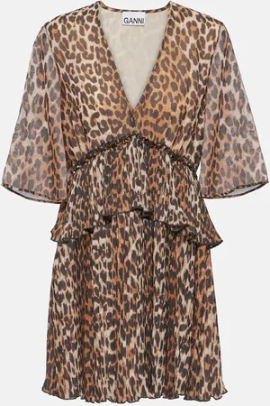 Ganni Leopard-print georgette minidress