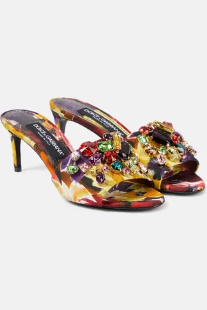 Dolce & Gabbana Rhinestone-embellished floral satin mules