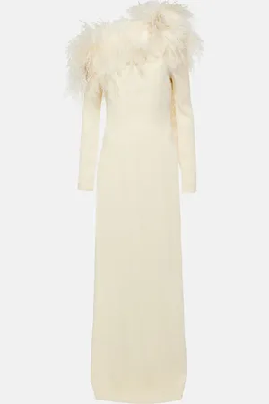 ‎Taller Marmo‎ Garbo feather-trimmed crÃªpe gown