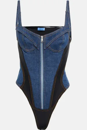MUGLER Paneled denim bodysuit