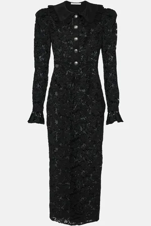 Alessandra Rich Puff-sleeve cotton blend lace midi dress