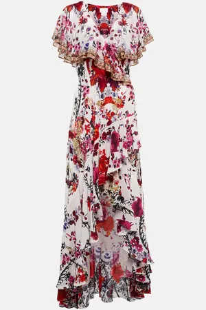 Camilla Floral ruffled silk wrap dress