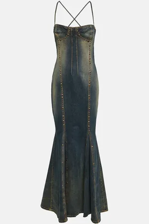 BLUMARINE Embellished denim gown