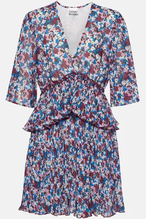Ganni Floral pleated georgette minidress