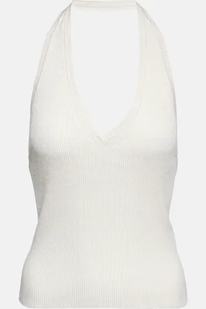 NILI LOTAN Ivey ribbed-knit halterneck silk top