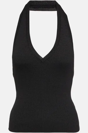 NILI LOTAN Ivey ribbed-knit halterneck silk top