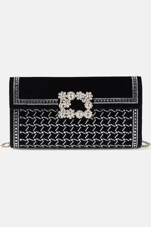 Roger Vivier Flower Strass embellished velvet clutch