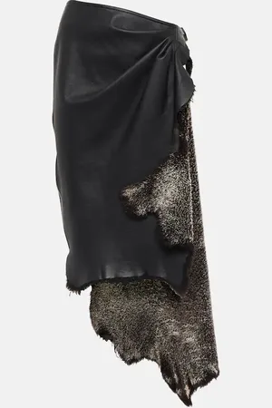 Alaïa AlaÃ¯a Draped high-rise leather and shearling midi skirt