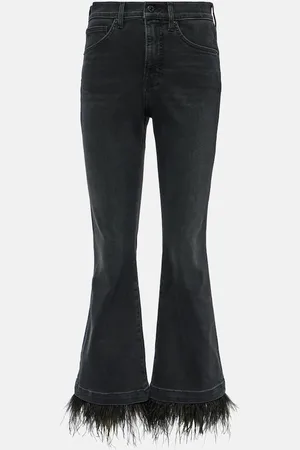 VERONICA BEARD Carson high-rise feather-trimmed flared jeans
