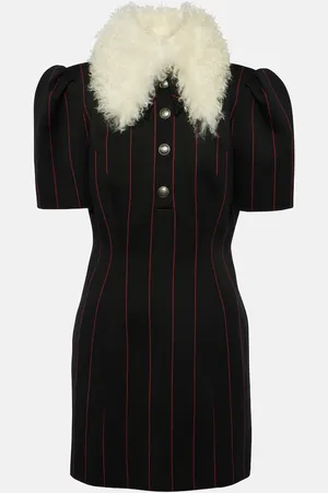 Alessandra Rich Pinstripe collared wool-blend minidress