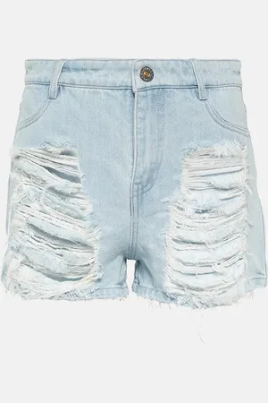 DION LEE Distressed high-rise denim shorts