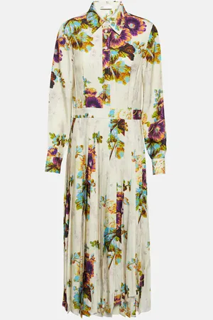 Tory Burch Floral pleated satin shirt dress