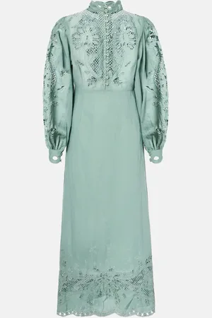 Farm Rio Broderie anglaise linen and cotton midi dress