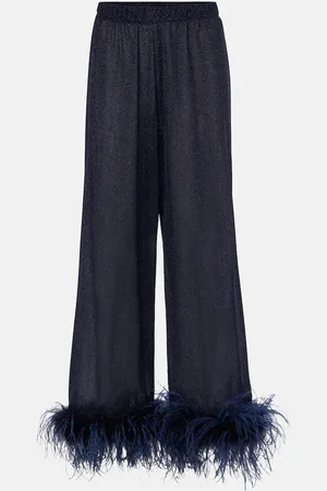 Oseree OsÃ©ree LumiÃ¨re Plumage feather-trimmed lamÃ© pants