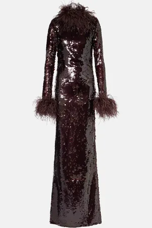 Ilkyaz Ozel Zouzou feather-trimmed sequined gown