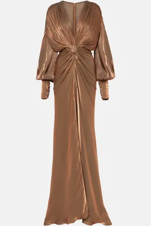 Costarellos Adelia gathered lamÃ© georgette gown
