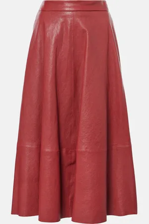 Brunello Cucinelli High-rise leather midi skirt