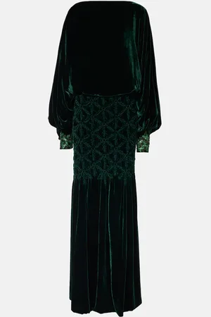 Costarellos Genevieve smocked velvet gown