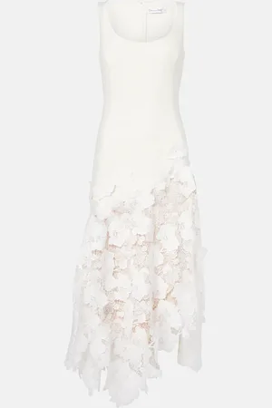 Oscar de la Renta Tweed and guipure midi dress