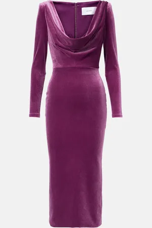 ALEX PERRY Draped velvet midi dress