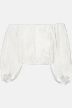 POUPETTE ST BARTH Bova off-shoulder cotton crop top