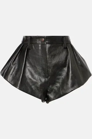 MAGDA BUTRYM Pleated flared leather shorts