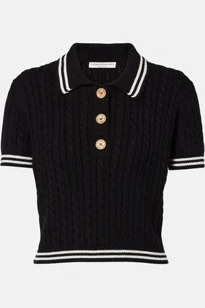 Alessandra Rich Cable-knit cropped cotton polo shirt
