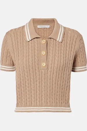 Alessandra Rich Cable-knit cropped cotton polo shirt