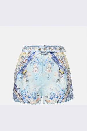 Camilla Belted floral linen shorts