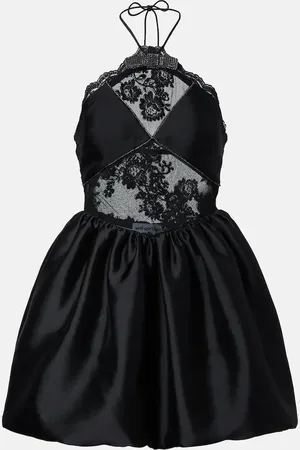 Self-Portrait Lace-trimmed halterneck taffeta minidress