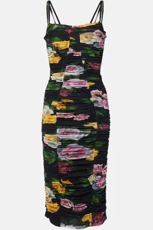 Dolce & Gabbana Floral ruched tulle midi dress