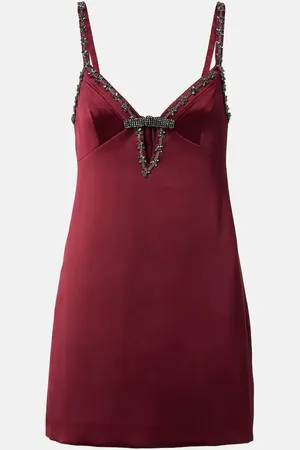 Self-Portrait Bow-detail embellished satin minidress