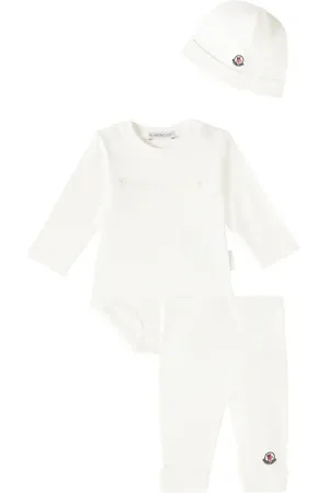 Moncler Baby cotton bodysuit, pants, and beanie set