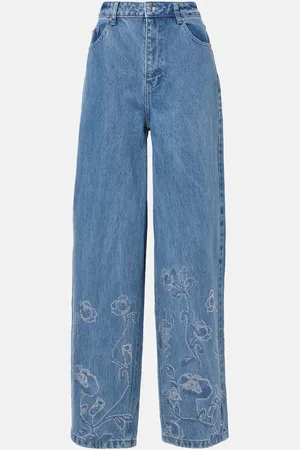 ROTATE Floral embellished wide-leg jeans