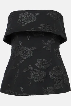 ROTATE Floral jacquard off-shoulder top