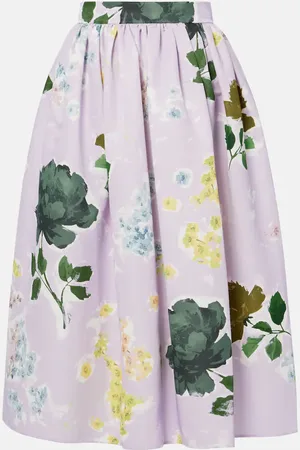 Erdem Floral cotton-blend midi skirt