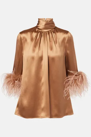 Dolce & Gabbana Feather-trimmed silk satin blouse