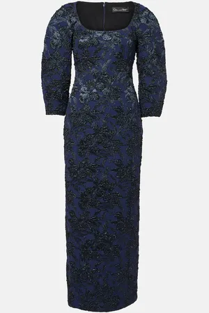 Oscar de la Renta Floral metallic-effect jacquard gown