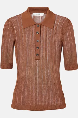 Frame Laddered ribbed-knit polo shirt