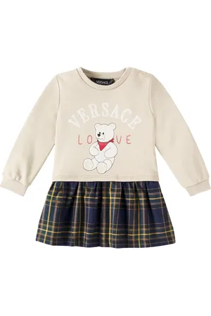 VERSACE Baby logo checked cotton sweater dress