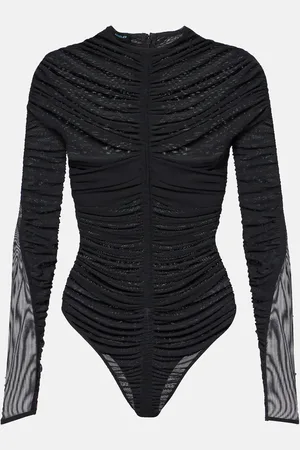 MUGLER Sheer ruched bodysuit