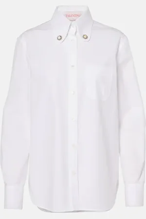 VALENTINO Faux pearl-embellished cotton poplin shirt