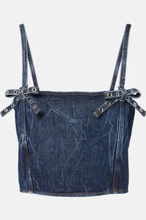 Ganni Bow-detail denim crop top