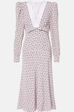 Alessandra Rich Floral lace-trimmed silk midi dress