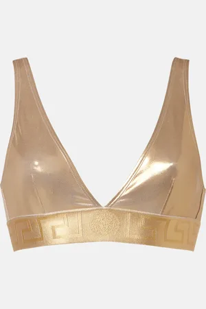 VERSACE Logo metallic bikini top