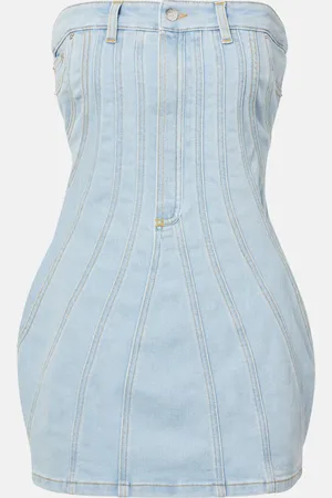 MUGLER Paneled denim bustier dress