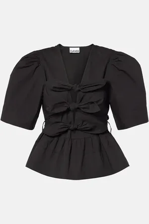 Ganni Bow-detail cotton-blend top