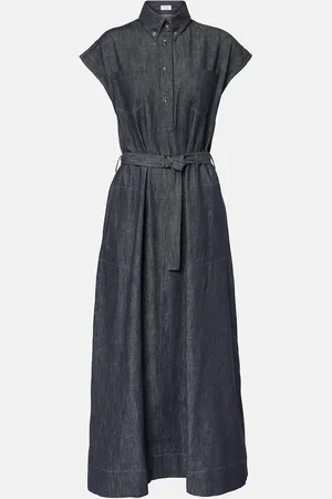 Brunello Cucinelli Belted denim maxi dress
