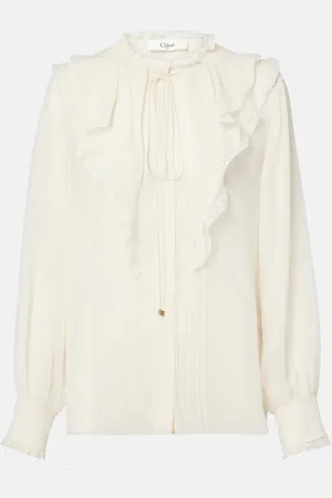 Chloé ChloÃ© Lace-trimmed ruffled silk blouse