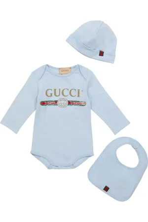 Gucci Baby logo cotton bodysuit, hat and bib set